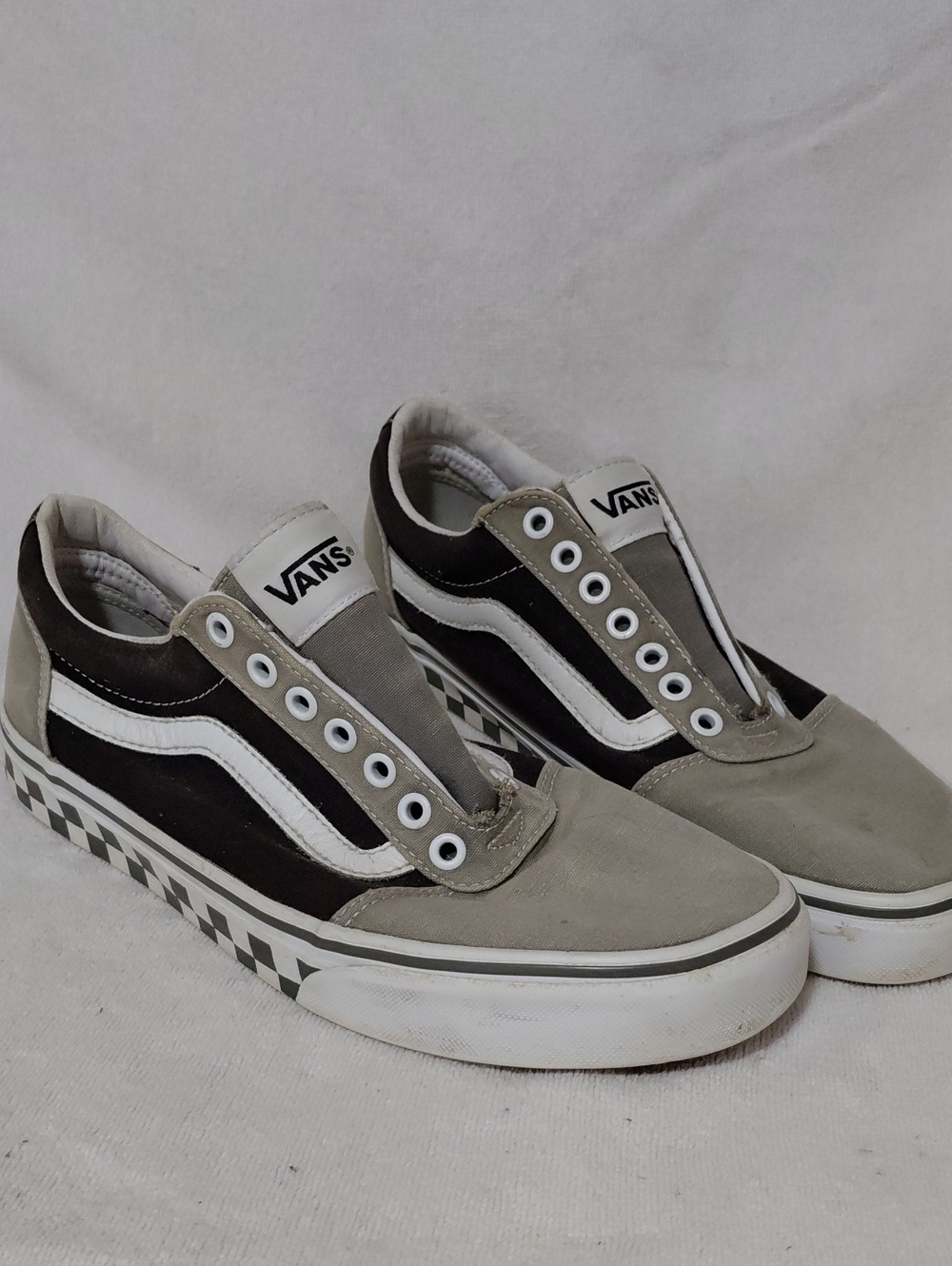 Vans Men's Low Top Checkerboard Sidestripe Sneakers - Gray/Black/White